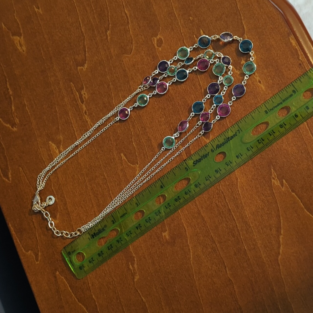 Silver multi strand necklace with color gems - Picture 2 of 2